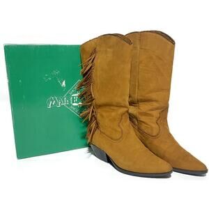Maine Woods Fringe Leather Western Boots Tan Caramel Nubuck Women's Size 9.5M